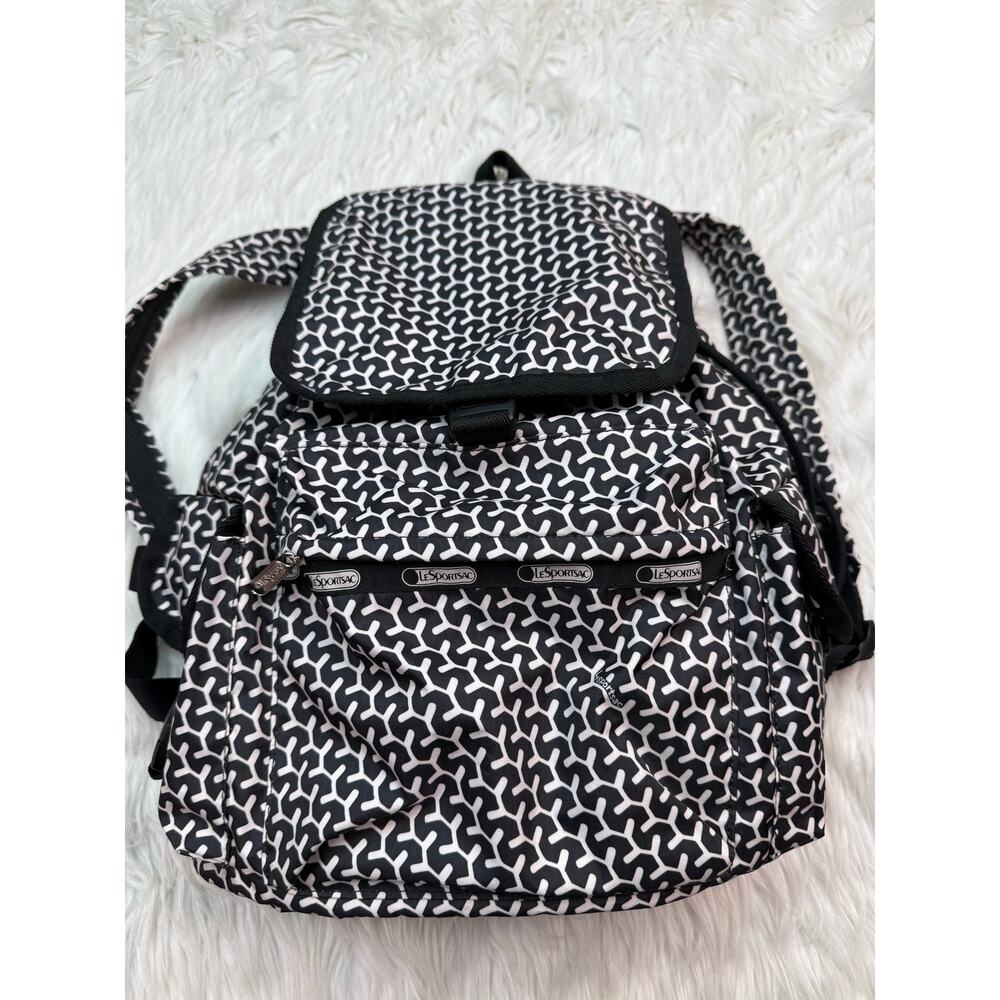 LeSportsac‎ Voyager Backpack Peppercorn Black White Geometric Travel Minimalist - Picture 5 of 15